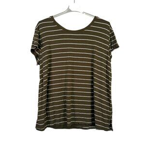 White Stag Womens Size XL Striped Keyhole Neckline Top in Olive Branch